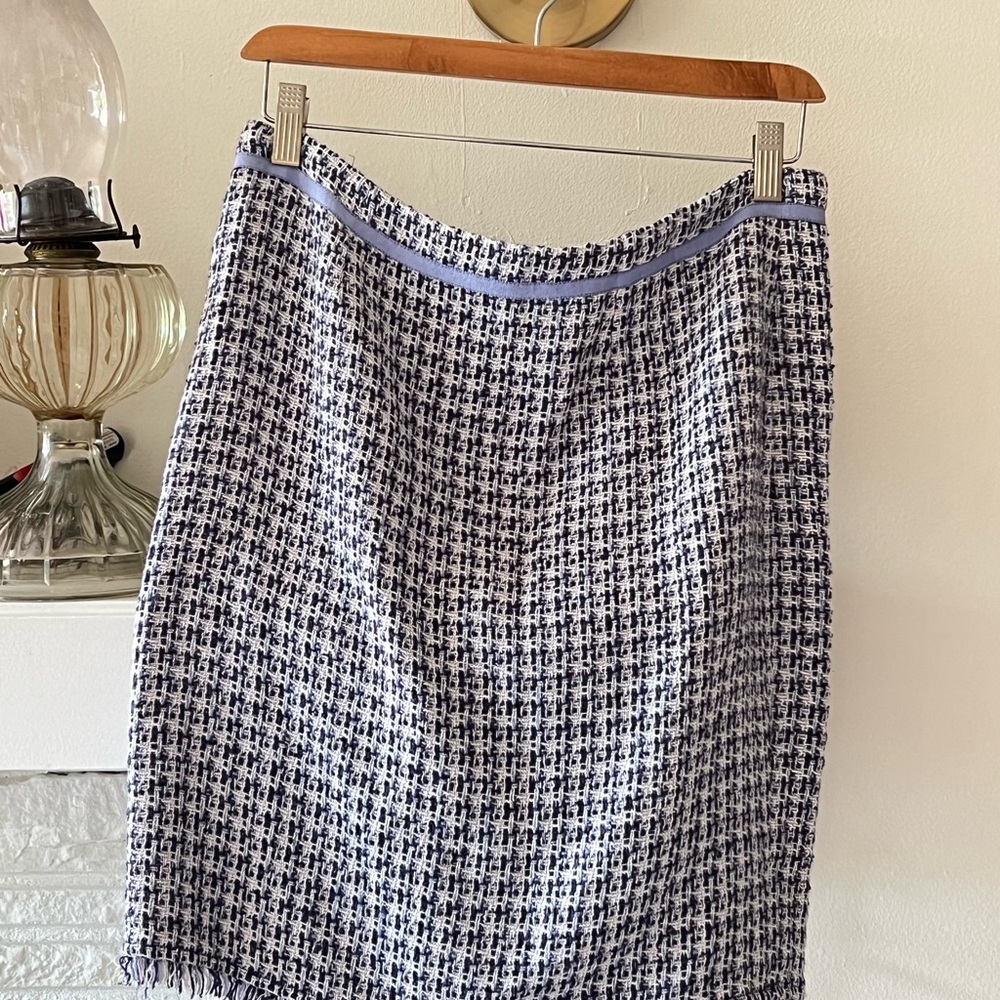 Navy and White Tweed Pencil Skirt